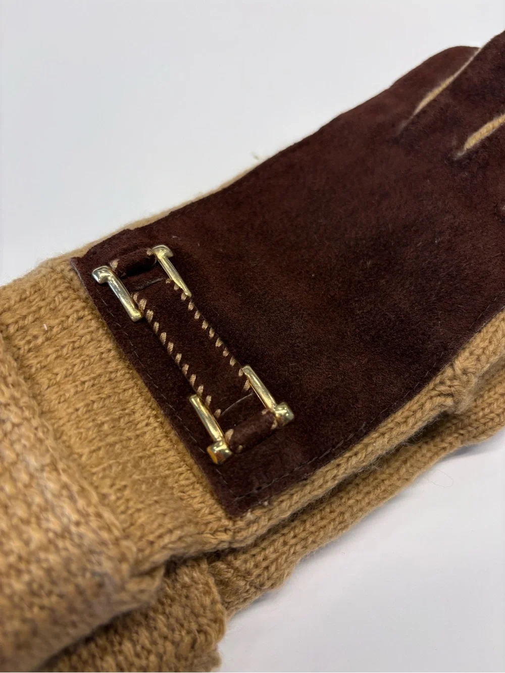 Vintage Deadstock Brown Knit and Genuine Suede Gloves NWT